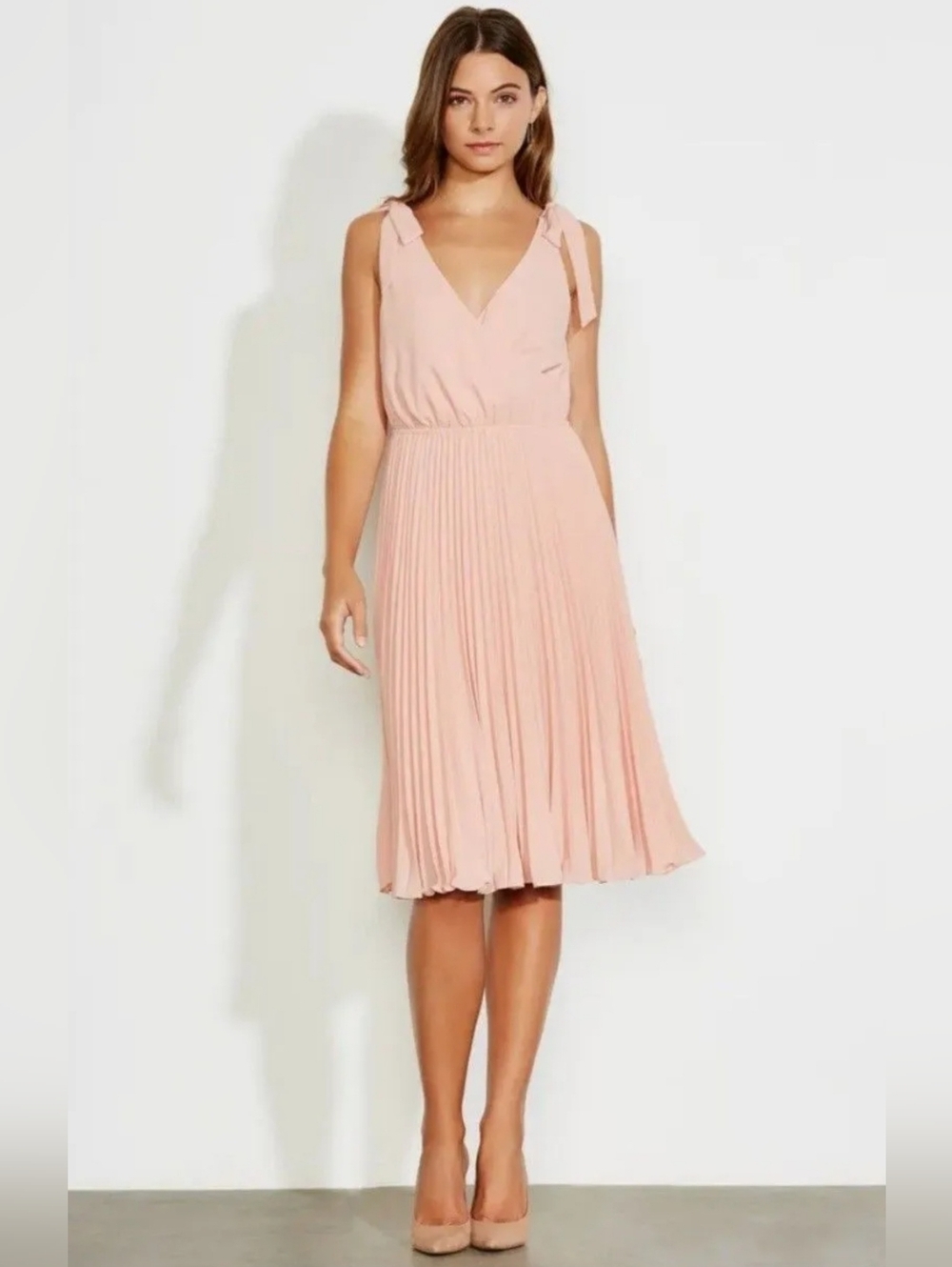 ALI & JAY Pink Pleated Midi Chiffon Dress Size Small